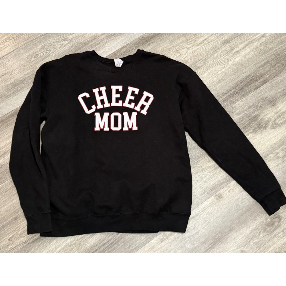 Cheer Mom Sweatshirt Black Crewneck Pullover Graphic‎ Top Women's Size Large